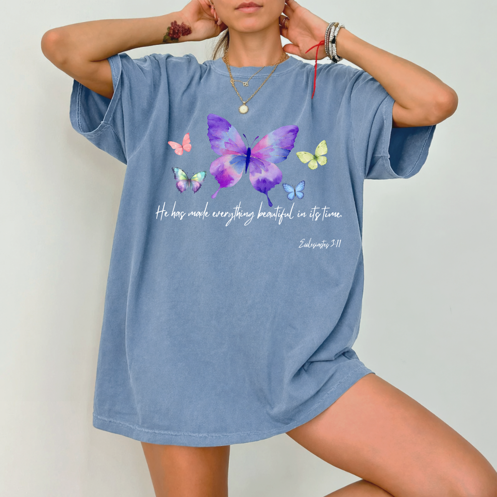 Christian Butterfly Comfort Colors T-Shirt – Spring Bible Verse Gift, Religious Quote - back view